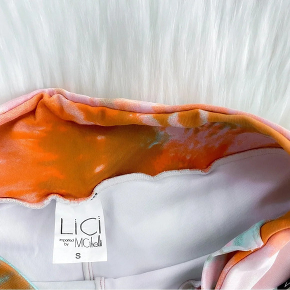 Lici Fit Tie Due Bloom Leggings Multicolored Orange Blue High Waisted Rise S - Picture 8 of 13